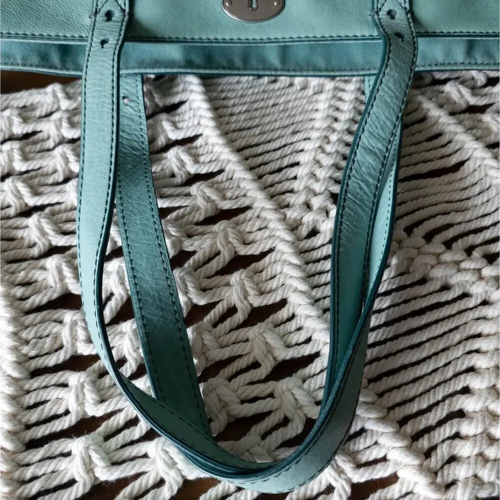 FOSSIL Hunter Teal Green Leather Tote Bag - Picture 10 of 11